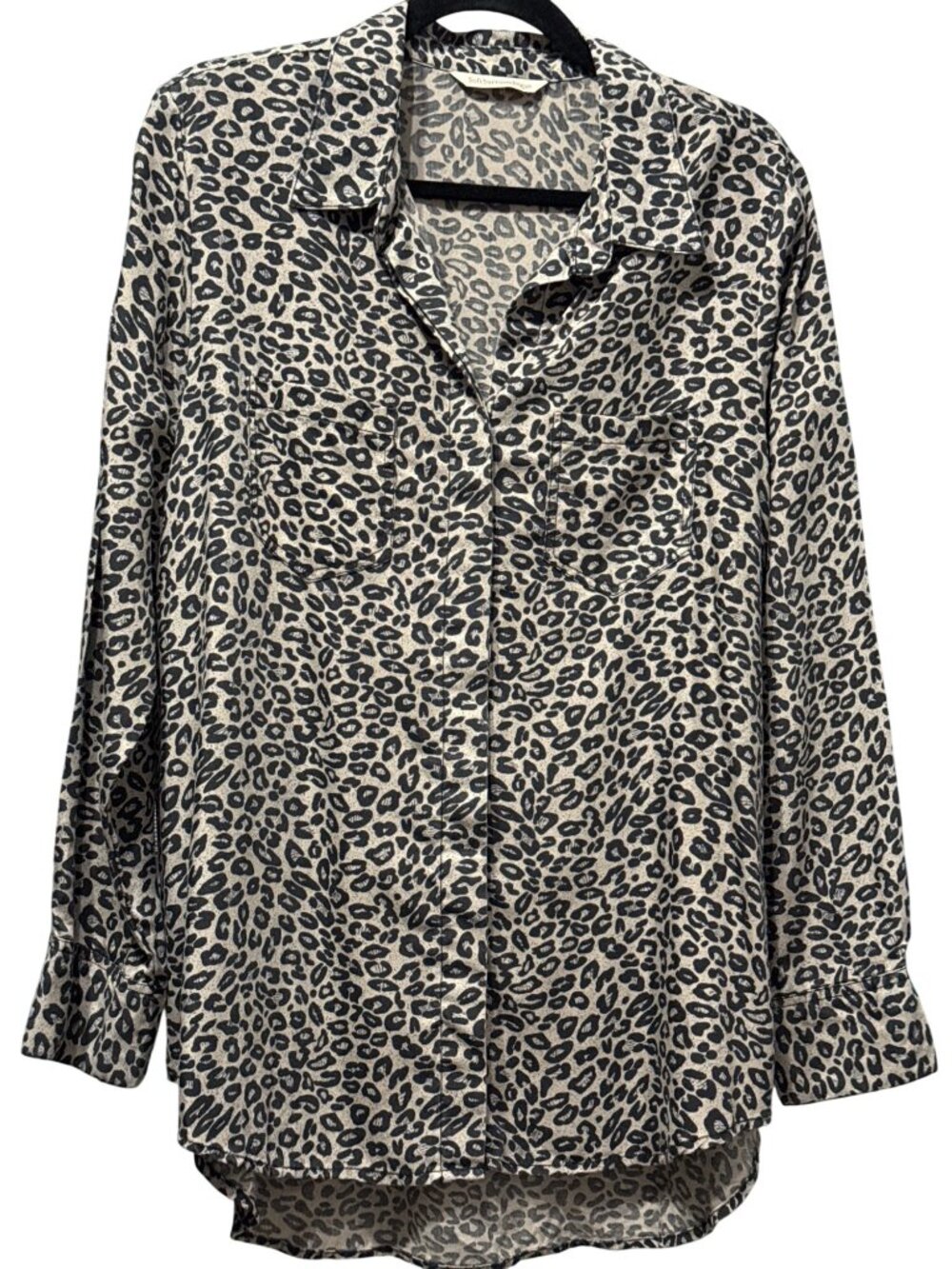 Soft Surroundings Womens Leopard Print Button-Up Shirt Size XL Taupe/Black